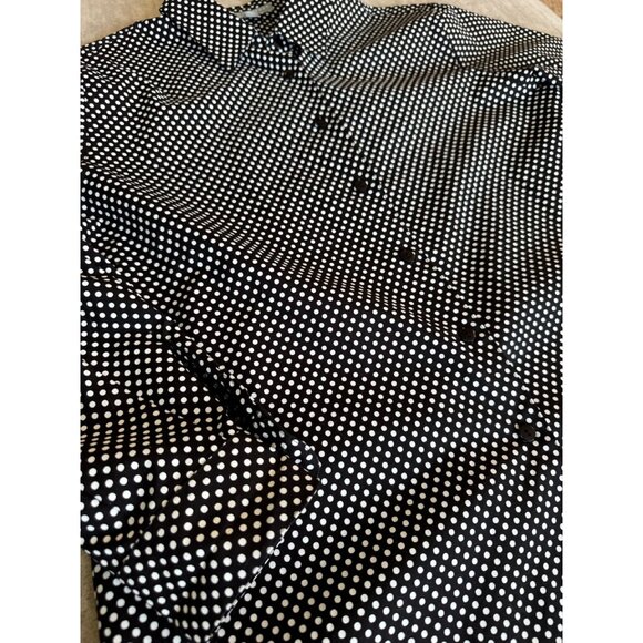 Black & White Polka Dot Wrinkle-Free Shaped Fit Button-Up Shirt Size 12 By Foxcr - Picture 3 of 7